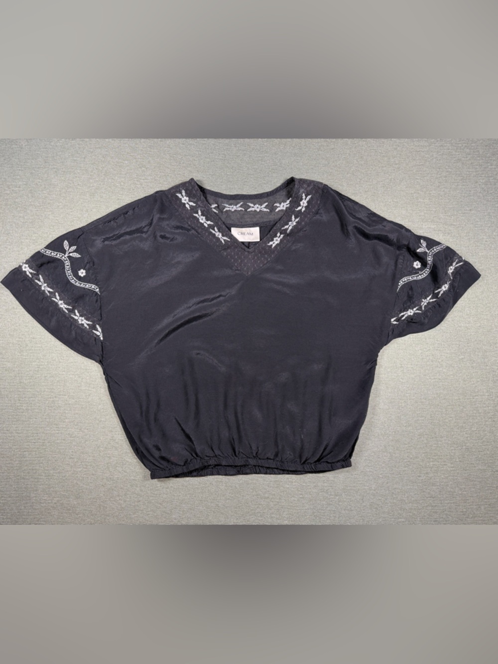 Cream Black Vintage Embroidered Women's Blouse